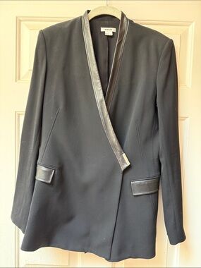 Helmet lang wool Black Blazer with Leather Trim and snap front size 10 excellent